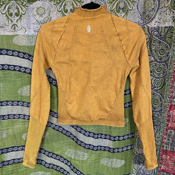 Free People Dark Mustard Good Karma Hi-Neck Layer Top Size Medium/ Large - Picture 11 of 15